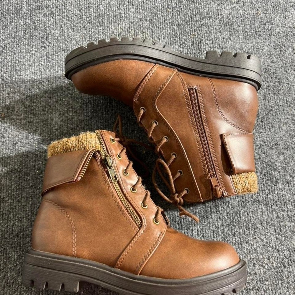 UNR8ED Mindi Brown Combat Boots Knit Collar Side Zip Size‎ 4M Mens Womens Kids